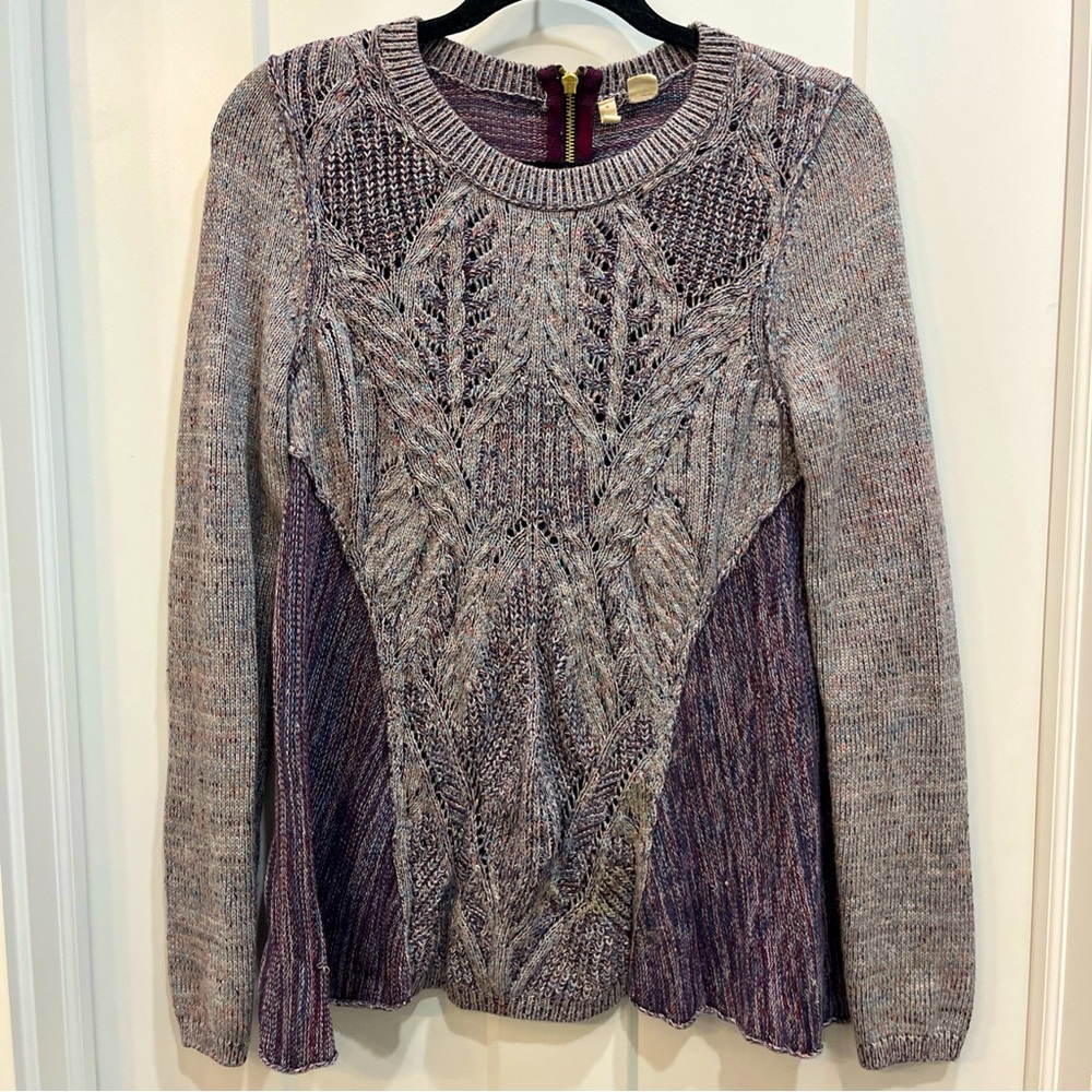 Anthropologie MOTH Sweater Size Small Anita Cable Knit Rear‎ Zip Pullover Swing